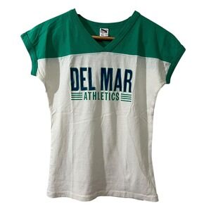 Vintage Boy-Tees Del Mar Athletics Green‎ White V-Neck Tee Women's Large